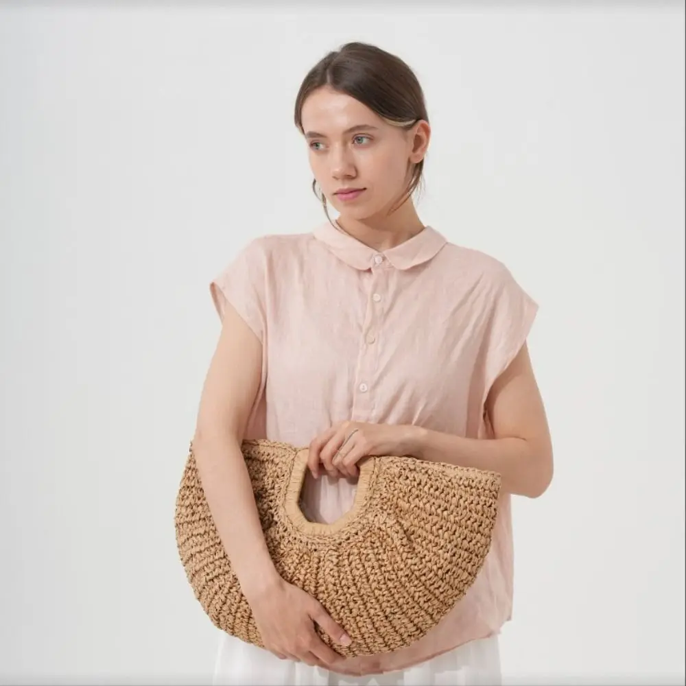 

Casual Large Capacity Lafite Straw Bag Handmade Half Moon Grass Woven Bag Wrist Circle Fashion Summer Beach Handbag Girls