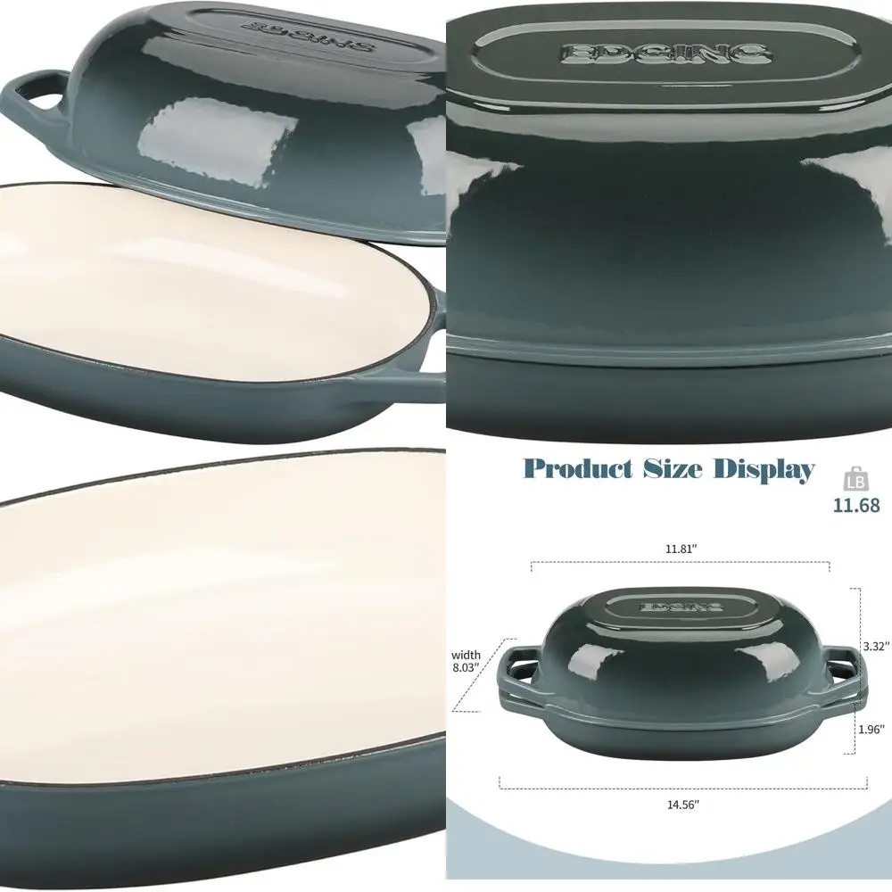 

Oval Enamel Cast Iron Dutch Oven Pot with Lid, 5 Quart, Ideal for Sourdough Bread Baking, Slate Blue