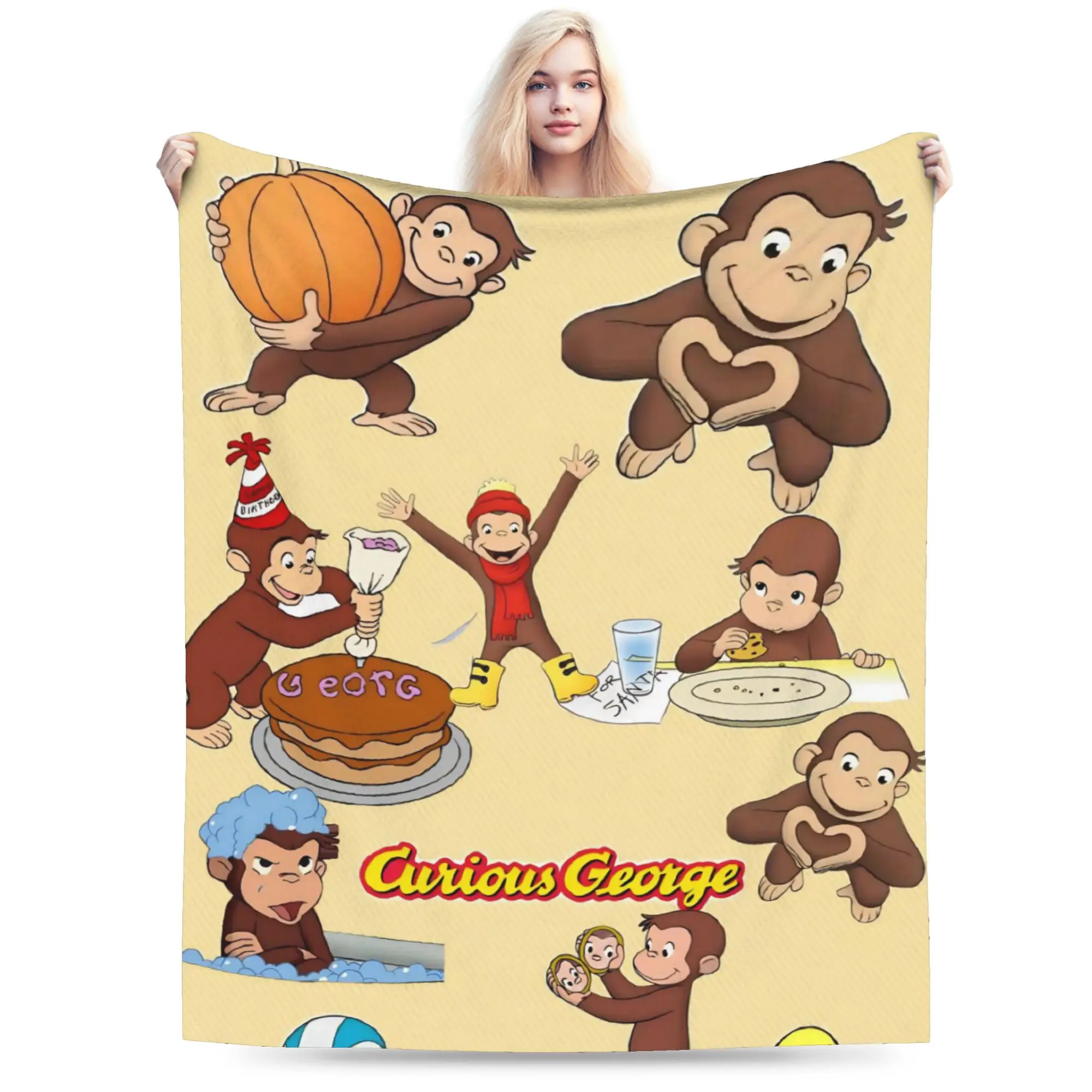 Curious George African Monkey Gift Blanket For Men Women Soft Warm  Throw Blankets for Living Room 50x60 Inches Multiple Sizes