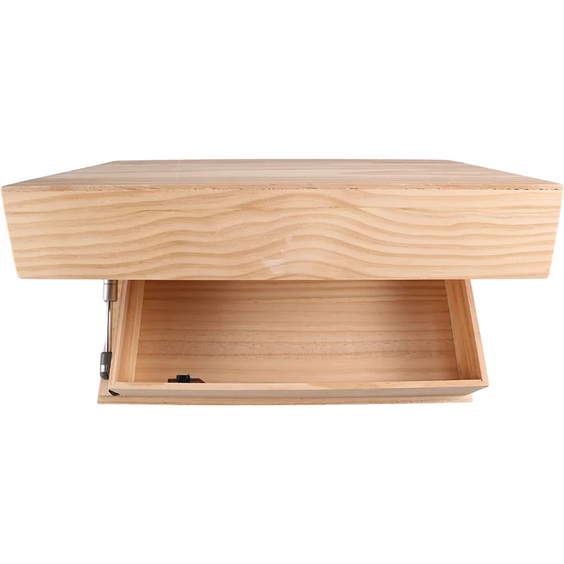 AT13 Wall Mounted Wood Color Bookshelf With Flip Design Secret Compartment For Contemporary Home Decoration