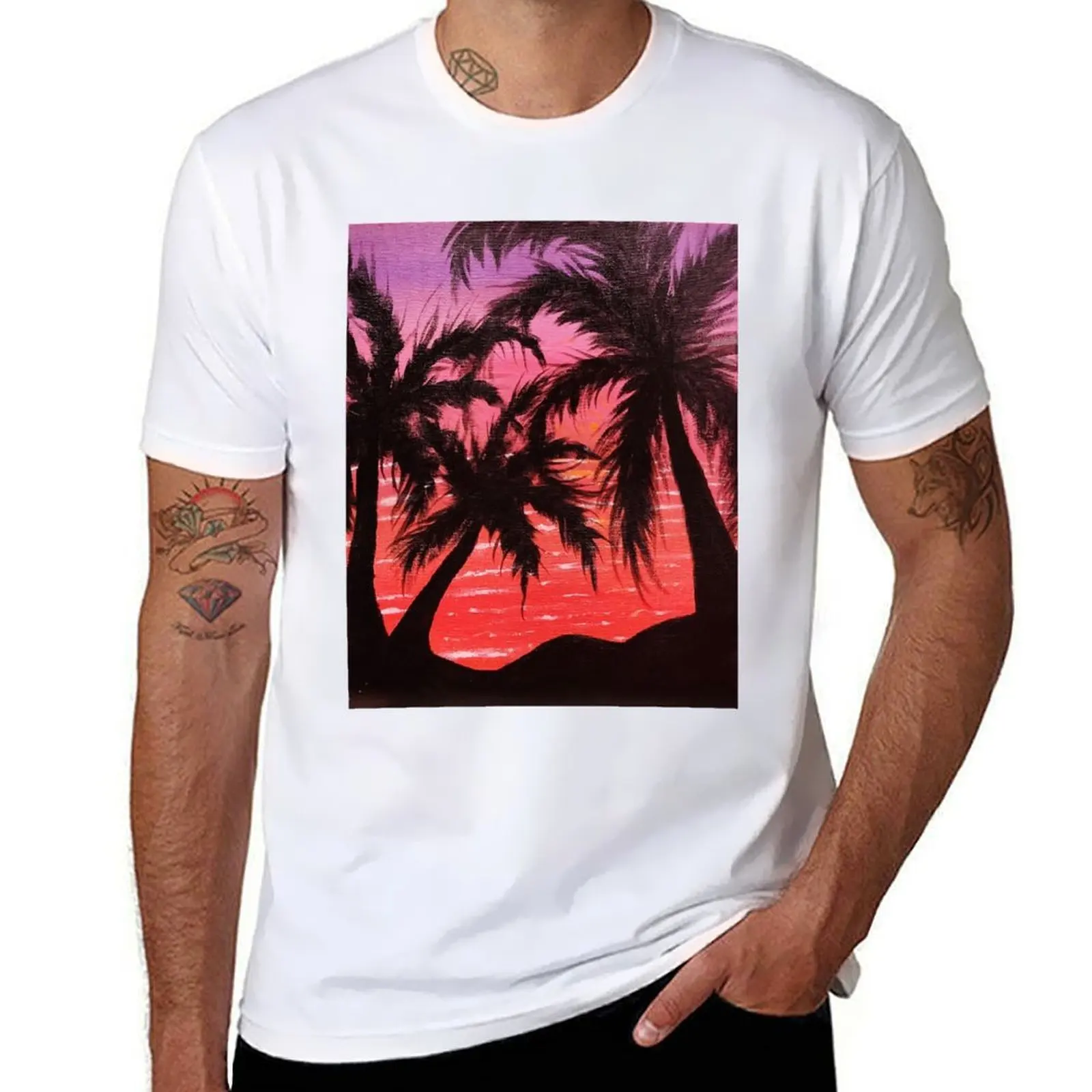 for Tree package T-Shirt vintage man black plain for cotton t t-shirt shirt man graphic Palm t man Sunset shirts graphic