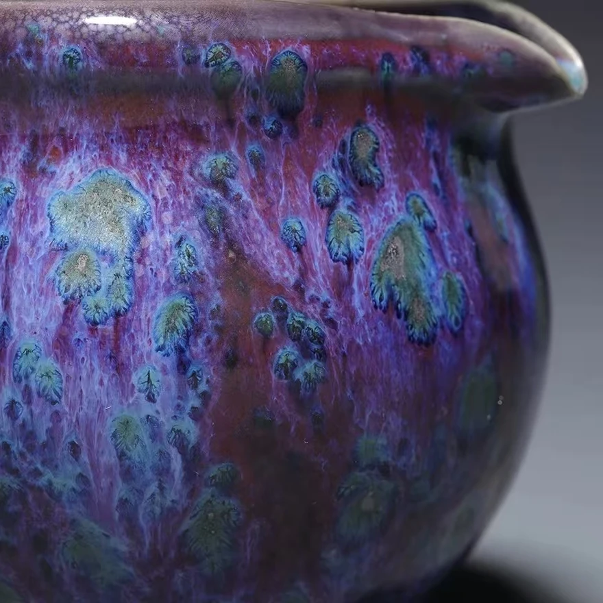 

Чайная чаша из глины Цзюнь Килин с глазурью «Хвост Феникса», обожженная на углях, из натурального сырья, Вэнь Шуайбин, Наследник нематериального культурного наследия