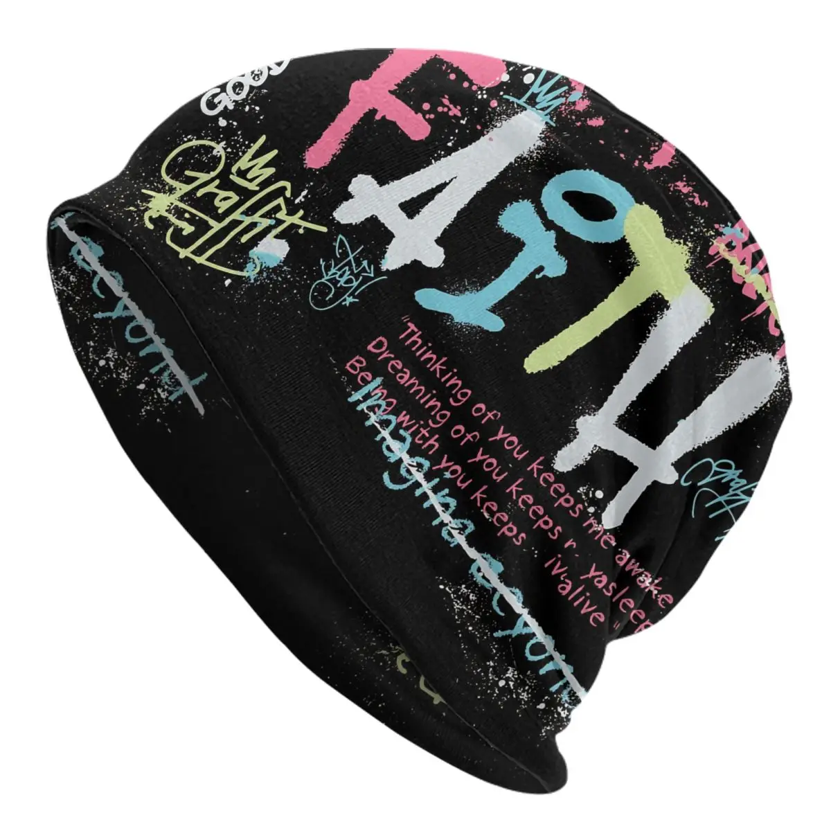 Graffiti Art Pattern Skullies Beanies Caps Street Graffiti Faith Slogan With Quotes Thin Hat Bonnet Hats Men Women's Ski Cap