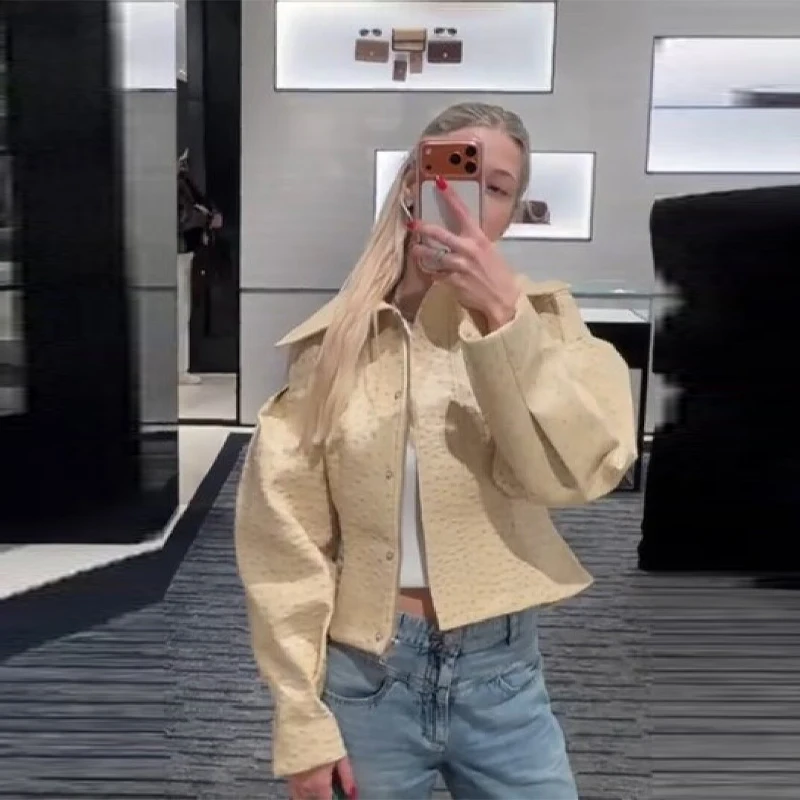 

Женские повседневные короткие куртки на молнии, свободные куртки с длинными рукавами и отложным воротником, с регулировкой на талии, новинка весны 2026 года, женская верхняя одежда