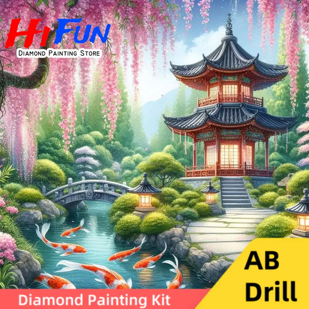 

Sakura Garden Cherry Blossom Scenery 5D DIY Full Drill AB Diamond Painting Embroidery Mosaic , Kids Gift Home Decor Art