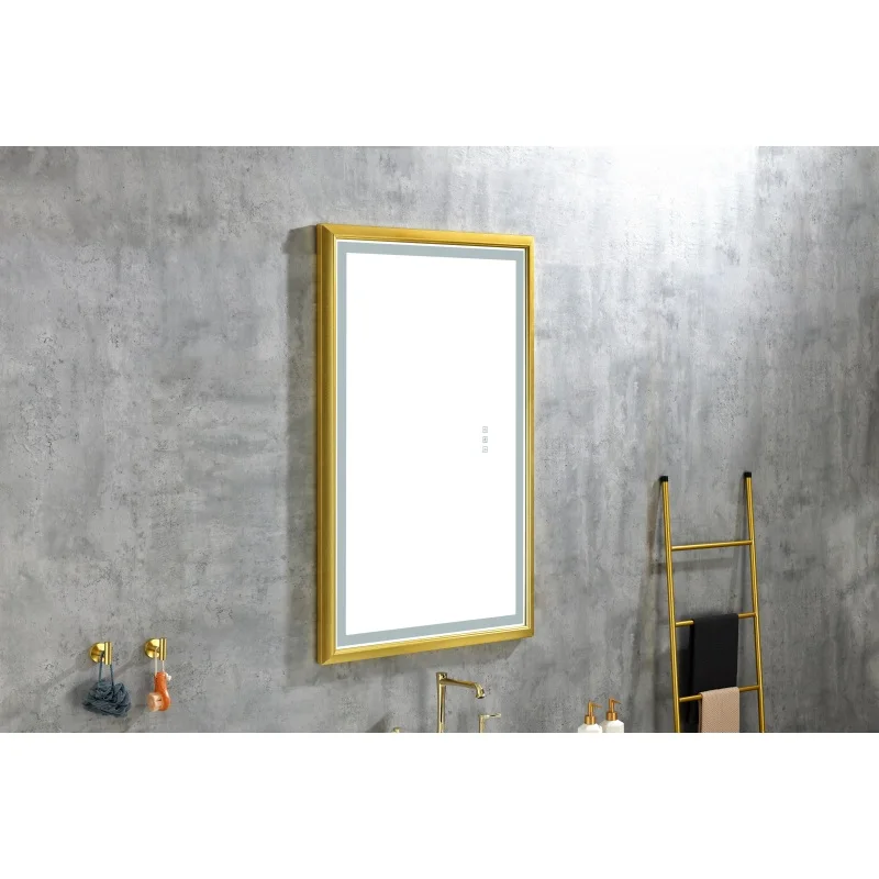 42 pol. L x24 pol. H Espelho LED com moldura retangular de grandes dimensões, antiembaçante, regulável, montagem na parede, espelho de vaidade do banheiro