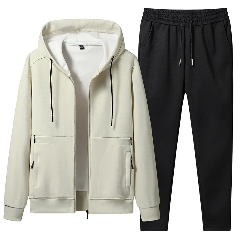 

Весенний корейский спортивный костюм 2026 для мужчин: комплект для бега с молниями на карманах, полосатая спортивная куртка + брюки для фитнеса и джоггинга