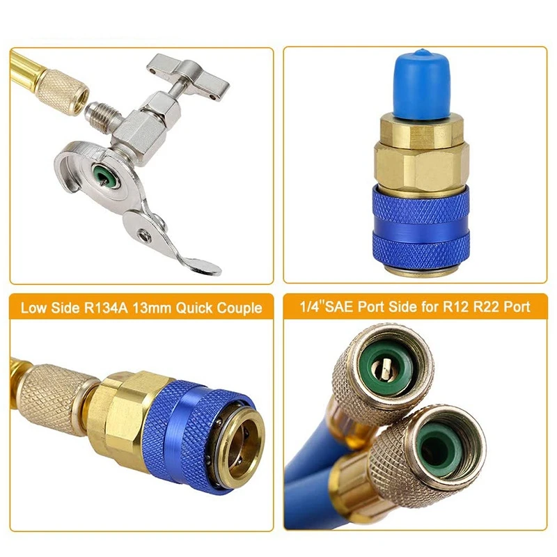 R134A Charging Hose To Refrigerator -With Air Conditioning Gauge - Refrigerant R134A Can Tap To R-12/R-22 Port