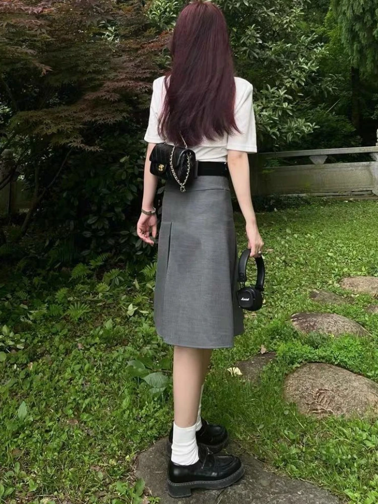 With Belt Preppy Skirts Women Chic Cozy Female Autumn Popular Pleated Faldas Mujer Knee-length Korean Solid All-match Schoolgirl