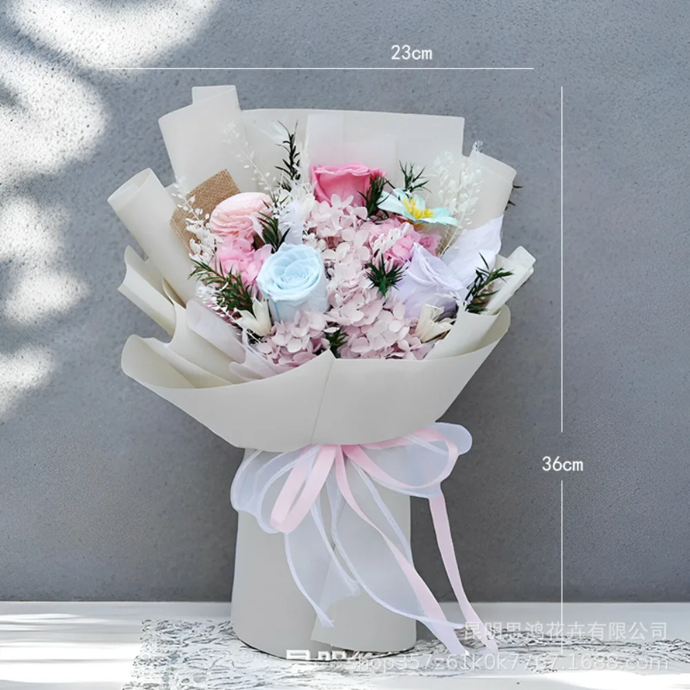 

Романтическая подарочная коробка с букетом роз и гортензий - долговечные вечные цветы ручной работы на День святого Валентина, юбилей, женщины