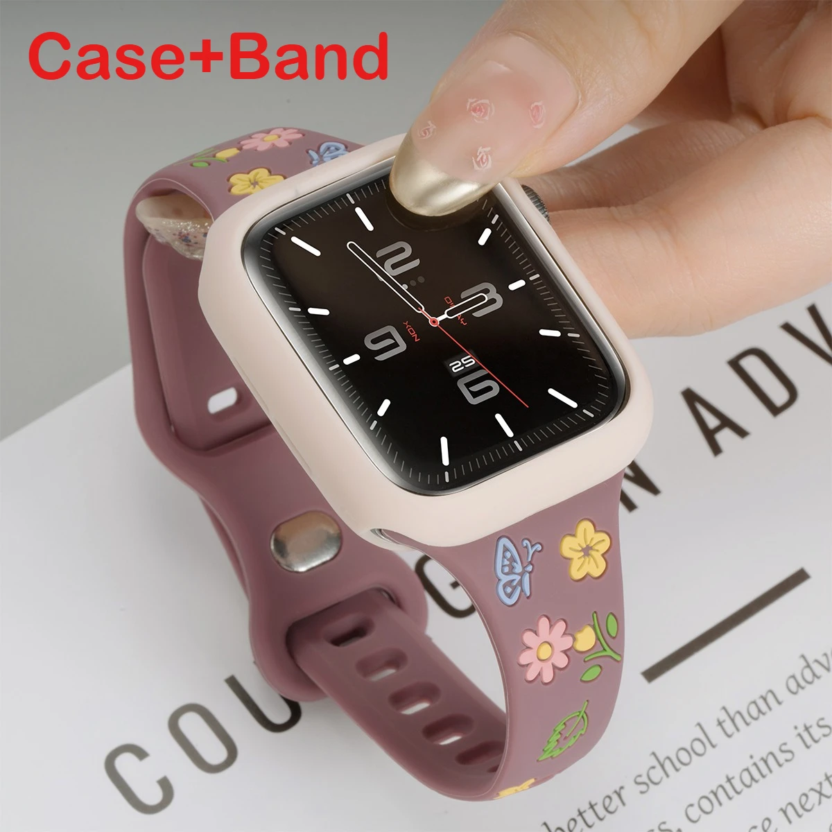 

Чехол + ремешок для Apple Watch 40 мм 41 42 мм 44 мм 45 мм 46 мм 49 мм силиконовый ремешок с гравировкой для iWatch Ultra 2 Series 10 9 8 7 6 SE 5 4 3