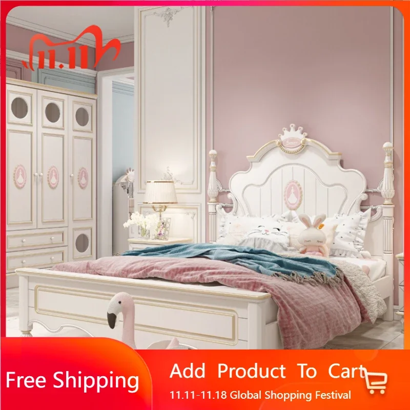 American Princess Childrens Bed Girls Modern Light Luxury Children Beds Queen Size Kinderbett Bedroom Set Furniture