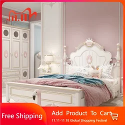 Cama para niños de princesa americana, camas modernas y ligeras de lujo para niños, juego de dormitorio tamaño Queen, muebles