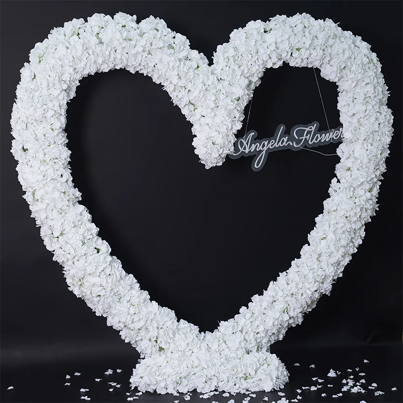 Red White Rose Arrangement Floral Heart-Shaped Wedding Backdrop Arch Frame Decor Event Stage Flower Stand For Ceremony A8745