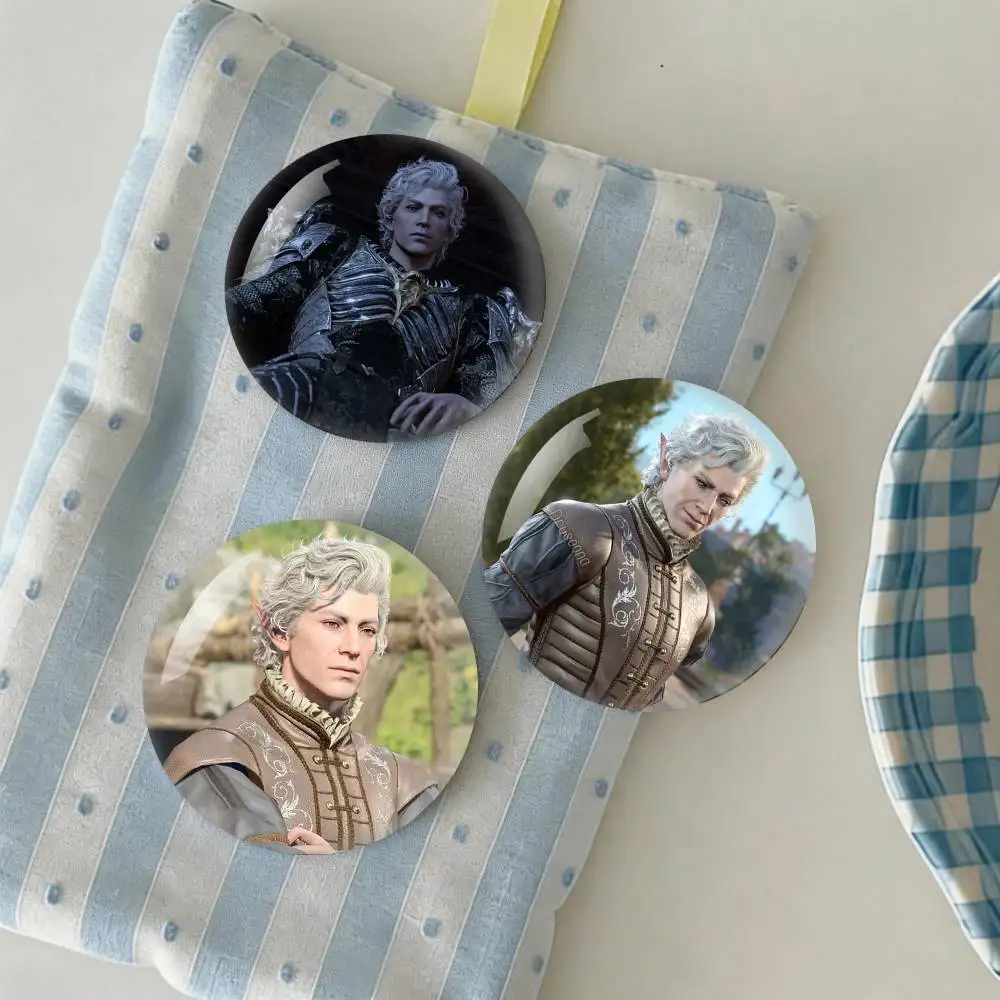 B-Baldurs A-AstarionS Badge fragmentation laser Game Figure Soft Button Pins Handmade Cartoon Round Brooch Bag