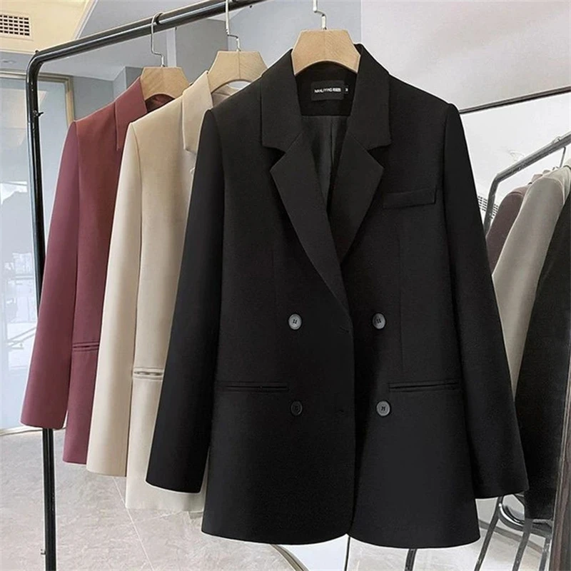 Korean Women Blazer Suit Jacket Spring Autumn Lady Long Sleeve Blazers Coat New Advanced Feeling Female Double-breasted Outwear