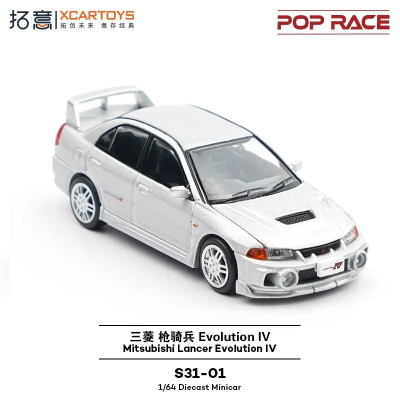XCARTOYS POPRACE 1:64 Mitsubishi Lancer EVO IV Argento Lega di Gomma Pneumatico Modello di Auto S31-01 Collezione di Modello di Auto ornamenti