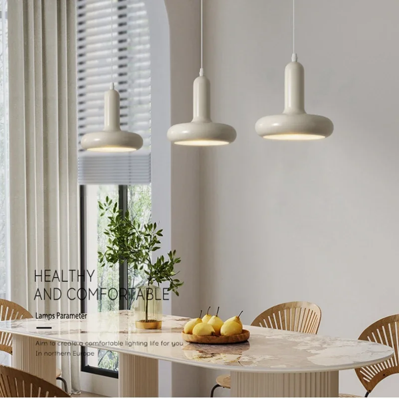 Nordic LED Pendelleuchte Minimalistisch Creme Weiß Grün Scheibenförmige Hängelampe Schlafzimmer Wohnzimmer Arbeitszimmer Beleuchtung Leuchte