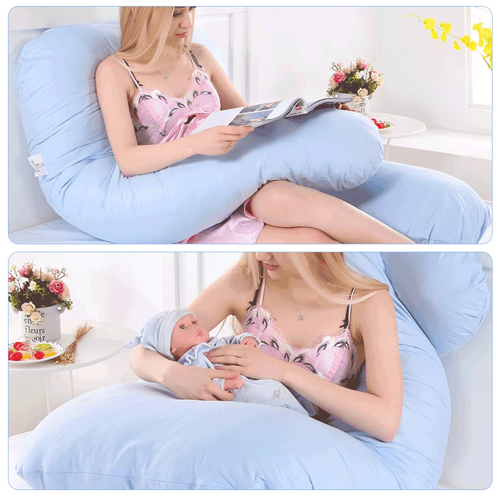 Full Body Support U-Shaped Pillow Cotton Pillowcase Comfy Breathable Pillow Case For Living Room