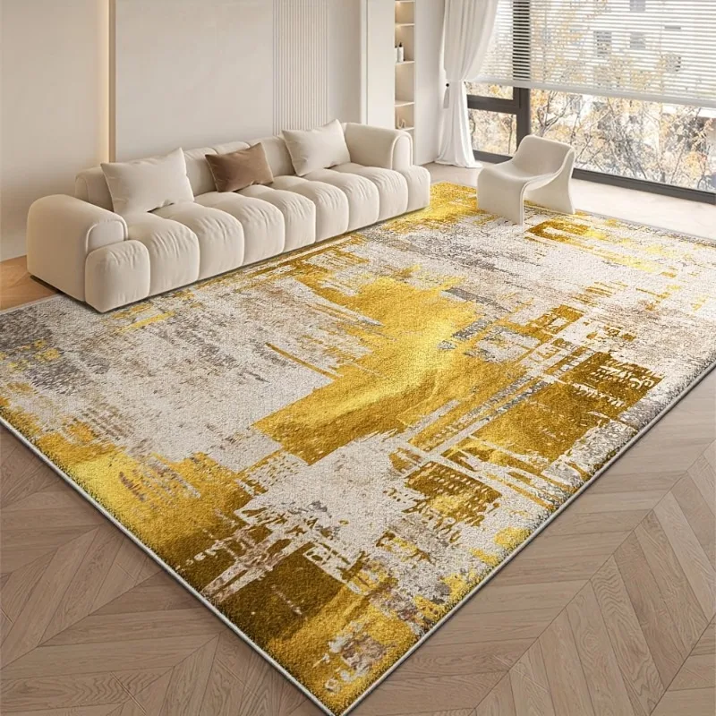 Modern Gold Abstract Flannel Rug Non Slip Floor Mat Grey White Distressed Decor Carpet for Living Room Bedroom Indoor Home Decor