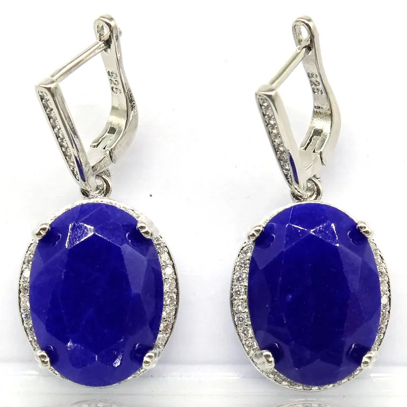 34x16mm 10.2g Prevent Allergy Real Blue Sapphire Real Red Ruby CZ Silver Earrings