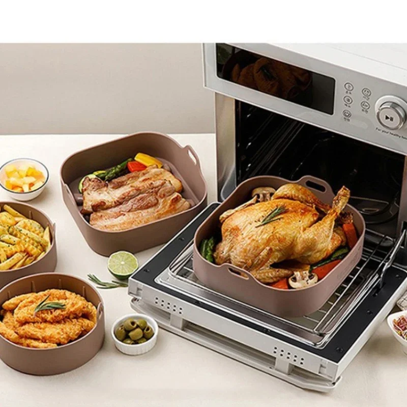 AirFryer Silicone Pot Square  Air Fryers Oven Baking Tray Bread Fried Chicken Pizza Basket Mat Replacemen Grill Pan Accessories