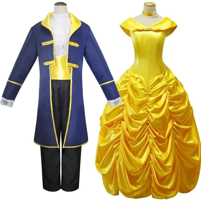 Child Adult Beast Prince Belle Princess Dress Cosplay Costume Halloween Holiday Party Men Uniform Coat Shirt Pants Suit Outfit