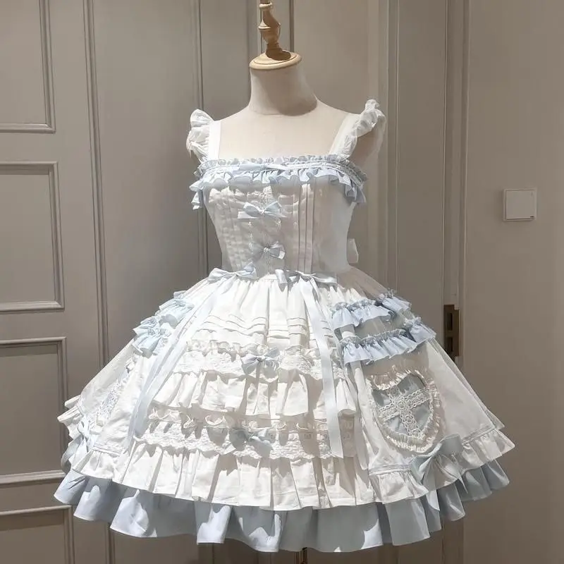 

Japan Doll Blue And White Doll Girl Sweet Love Cloak JSK Cake Skirt Flying Diary Lolita