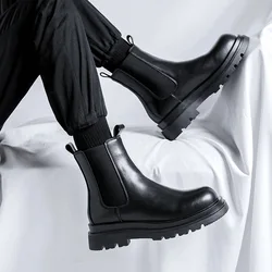 Luxury Brand Men's Chelsea Boots Fashion High Top Casual Leather Boots Winter Plush Warm Snow Boots for Men Platform Boot Botas