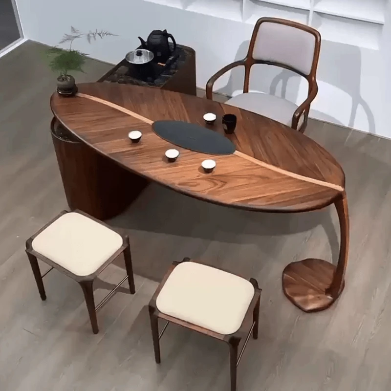 

Modern simple solid wood tea table design sense tea table North American black walnut new Chinese tea table chair