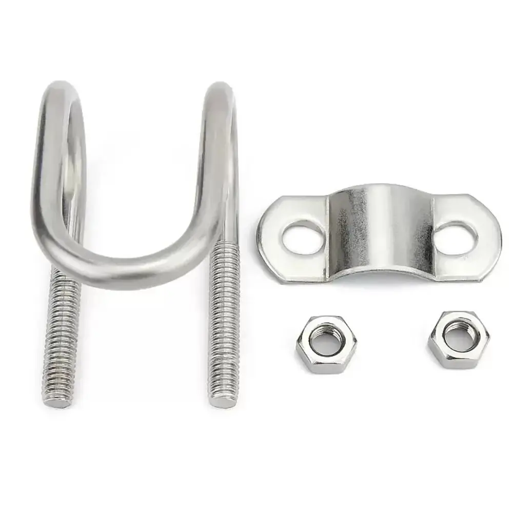 Durable Galvanized Double U Cross Clamp 20 25 32 40 50 M8 Steel U Bolt Clamp Screw Connector Pipe Clamp Tube Pipe Fixing