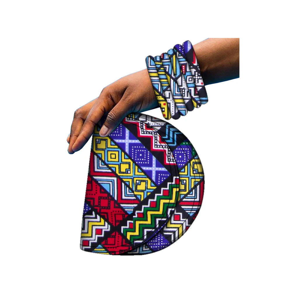 

BRW Brand New Large Ankara Kente Handmade Bangles And Small Bag African Print Fabric Covered Wood Bangles For Girl Gift WYB575