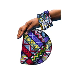 BRW Brand New Large Ankara Kente Handmade Bangles And Small Bag African Print Fabric Covered Wood Bangles For Girl Gift WYB575