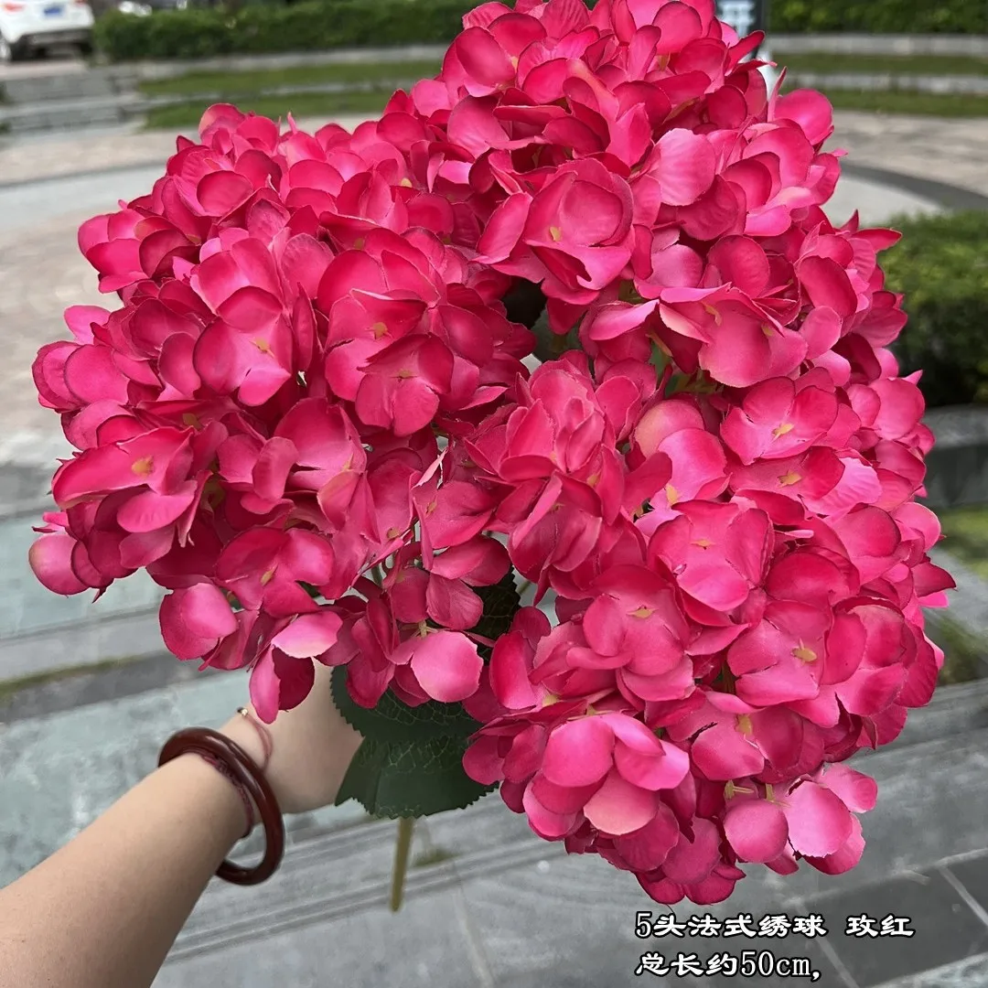 

Large Size 5 Heads Artificial Flowers White Pink Hydrangea Silk DIY Wedding Bridal Bouquet Fake Flowers Home Party Decoration