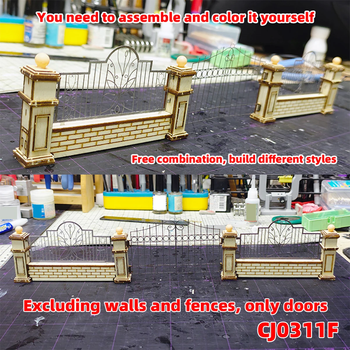 Photo Eatch PE Maßstabsmodellbausatz Architektur Baukonstruktion Europäischer Stil Metalltor Niedrige Tür Miniatur-Diorama 1/35 – Detail 7