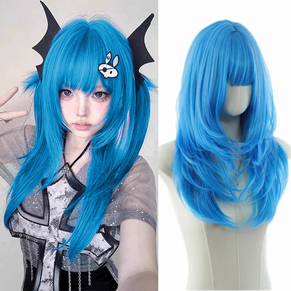 

Synthetic Straight wigs 24 Inch Long Heat-Resistant Blue Wig For Women Halloween And Christmas New Year Carnival Music Festival