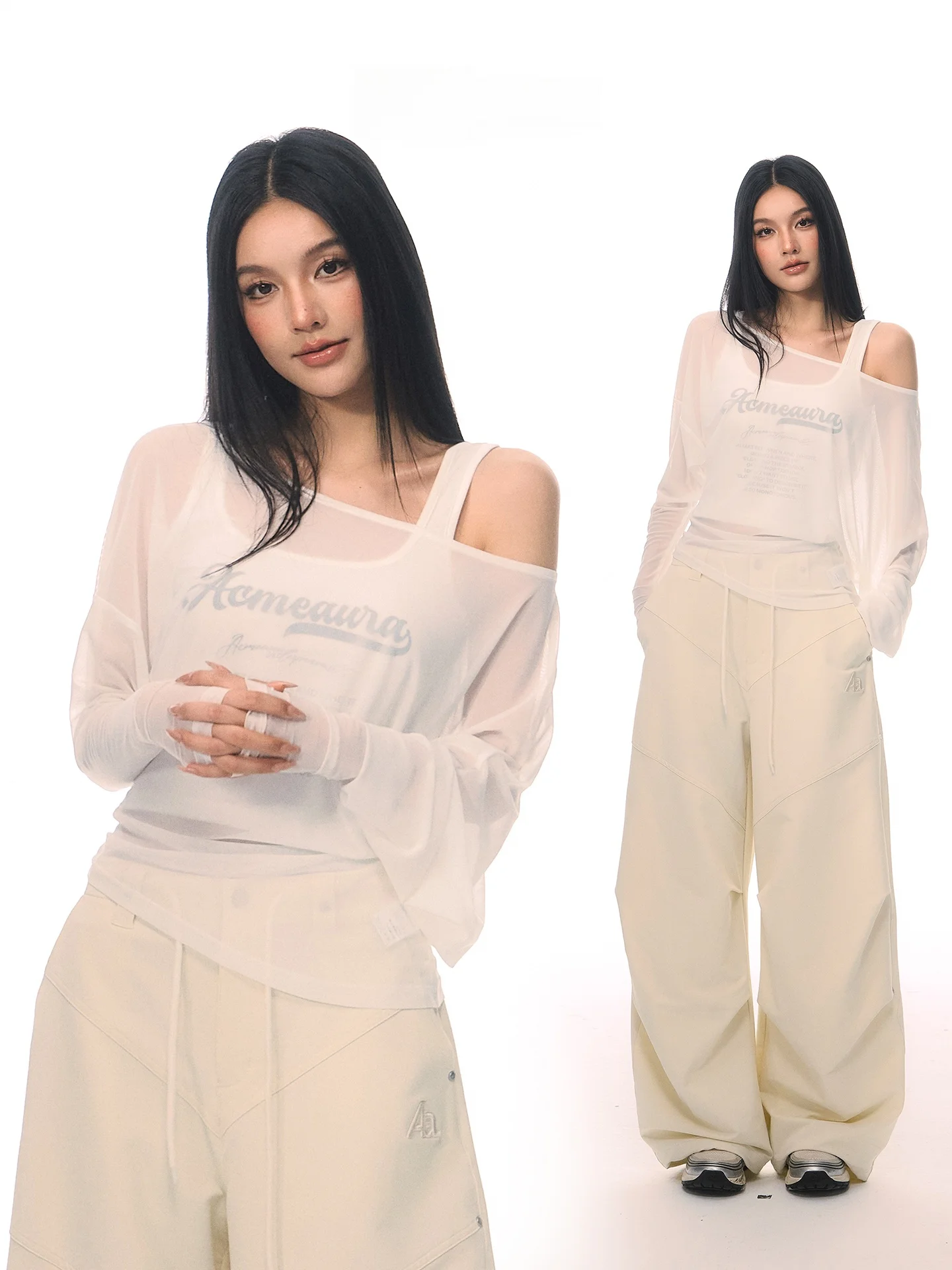 

Женская летняя модная повседневная футболка Sun Protection Me Svel из тонкой ткани с открытыми плечами, с принтом и высокой талией