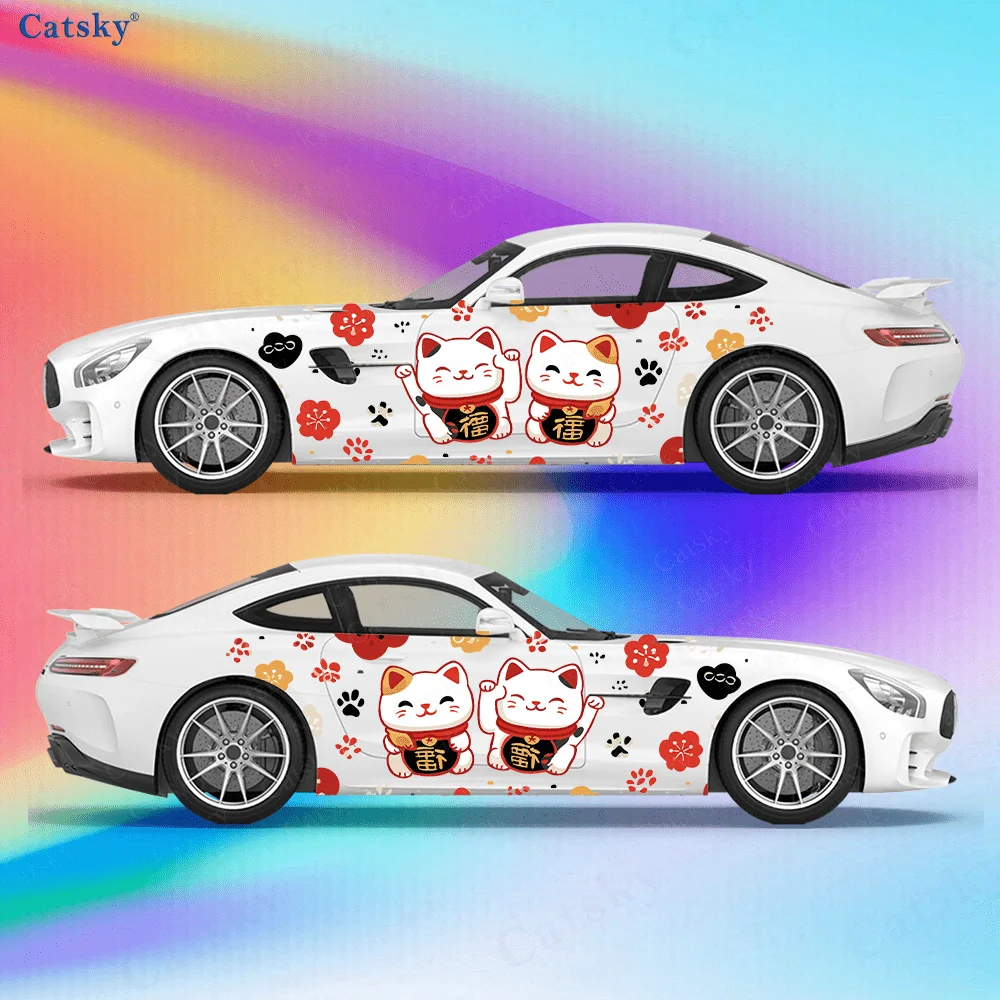 

2pcs Fortune Cat, Cat Paw Printed Car Side Wraps, Self-Adhesive PVC Waterproof & Scratch-Resistant Stickers, Car Accessory Gift