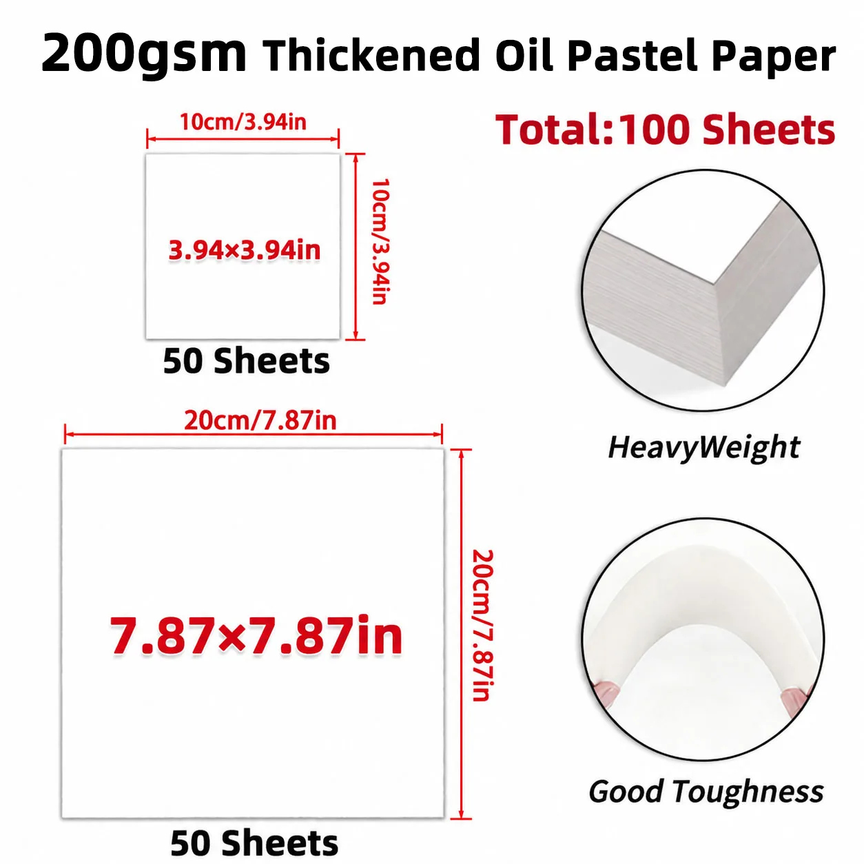 100 Sheets Thick Oil Pastel Paper for, 94lb/200gsm, 2 Size Options:10x10cm & 20x20cm, for Artists, Adults and Hobbyists