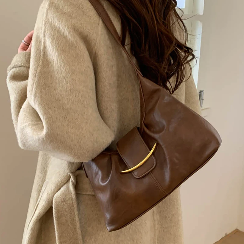 

Vintage Underarm Bag for Women Minimalist Shoulder Crossbody Purse Fashion Handbag Sle Wrinkles High-End Feeling Shoulder Bag