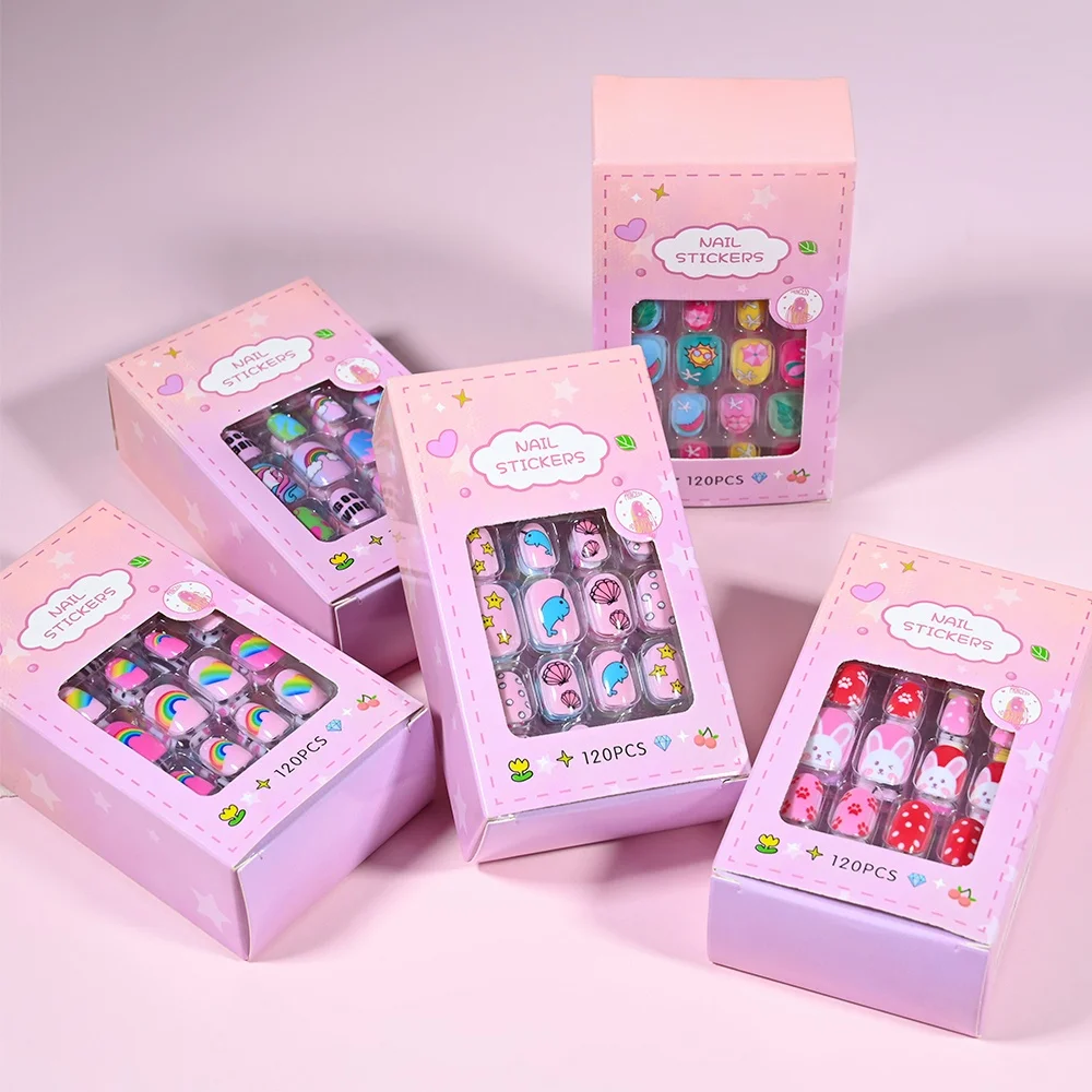 120-teiliges 5er-Set Candy Kids Press-On Nails Kinder-Nagelspitzen für Kinder, künstliche Nägel für Mädchen, bunt, Festival, vollständige Abdeckung, Nägel, Maniküre-Werkzeug – Detail 8