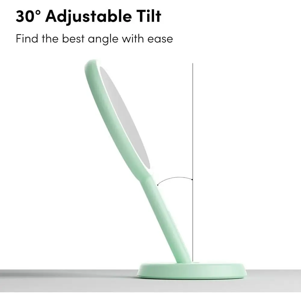 Miroir de maquillage LED portable, rechargeable, XL, grossissement 5X/1X, lumière 3 couleurs, portable ou vanité, pistache