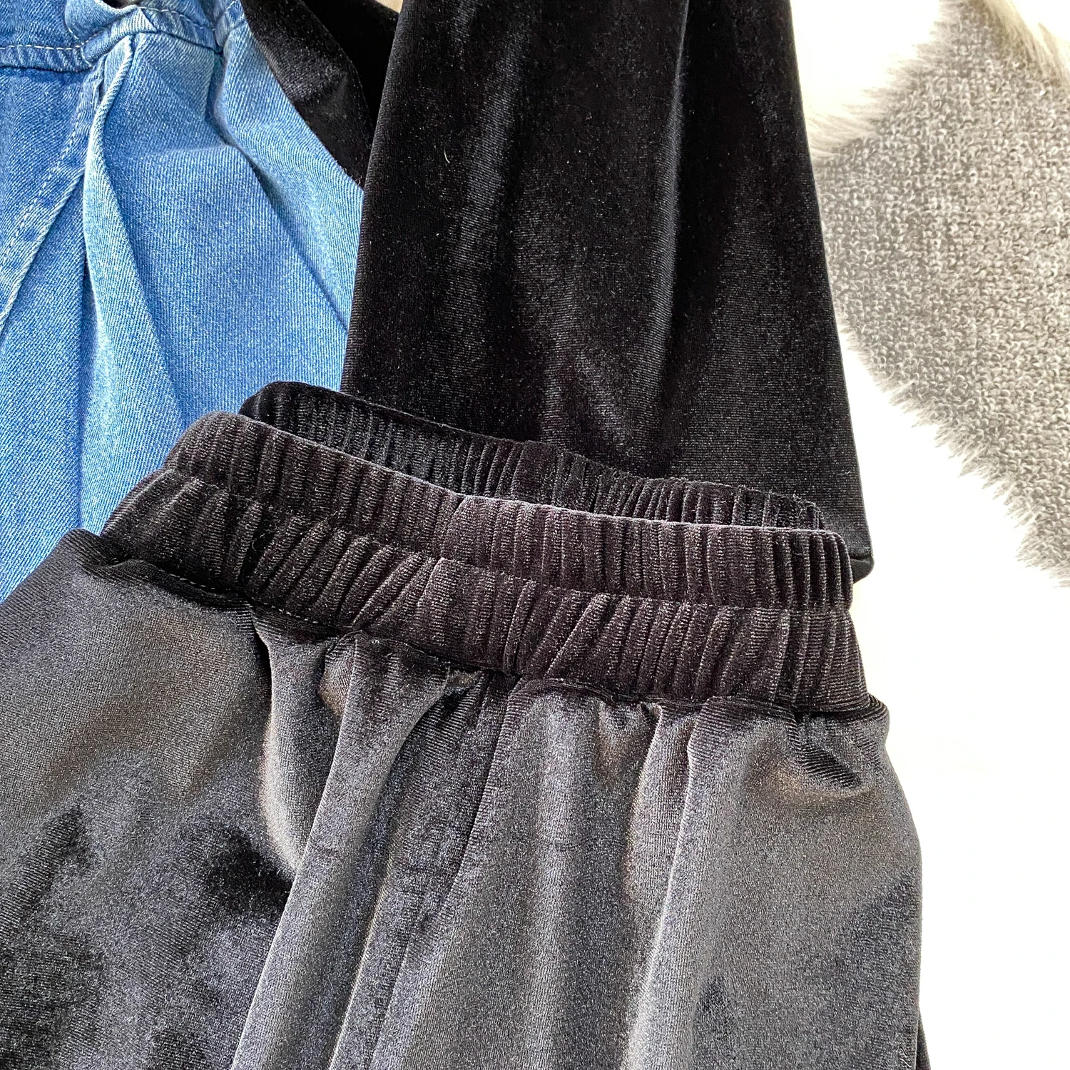 Herfst denim splitsen 2-delige set V-hals patchwork shirt fluwelen wijde pijpen broek sets Amerikaanse mode dames bijpassende kleding