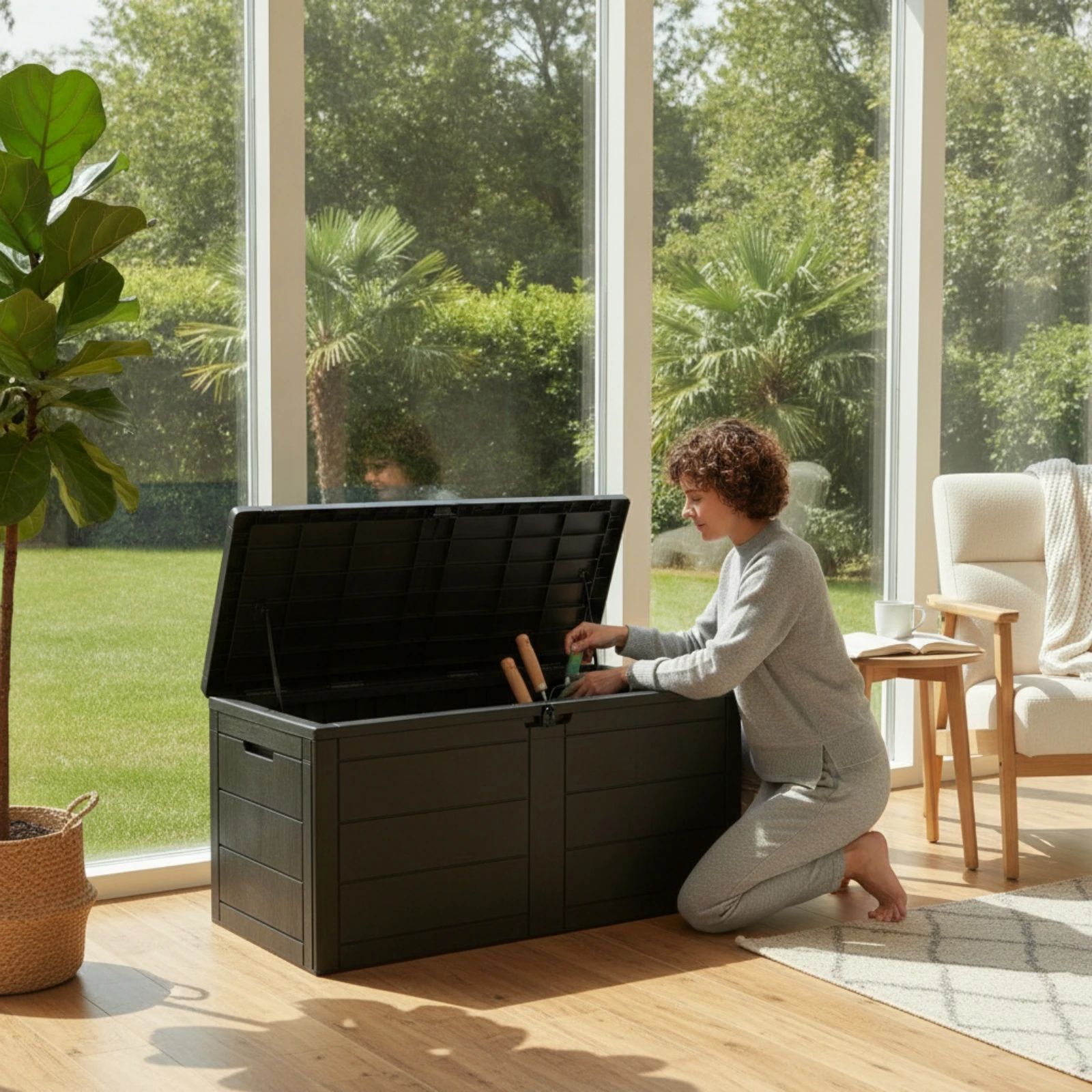 Outdoor Storage Box Lockable Storage Box with Hinged Lid Garden Chest Weatherproof Weather-Resistant for Homeowners, Patio
