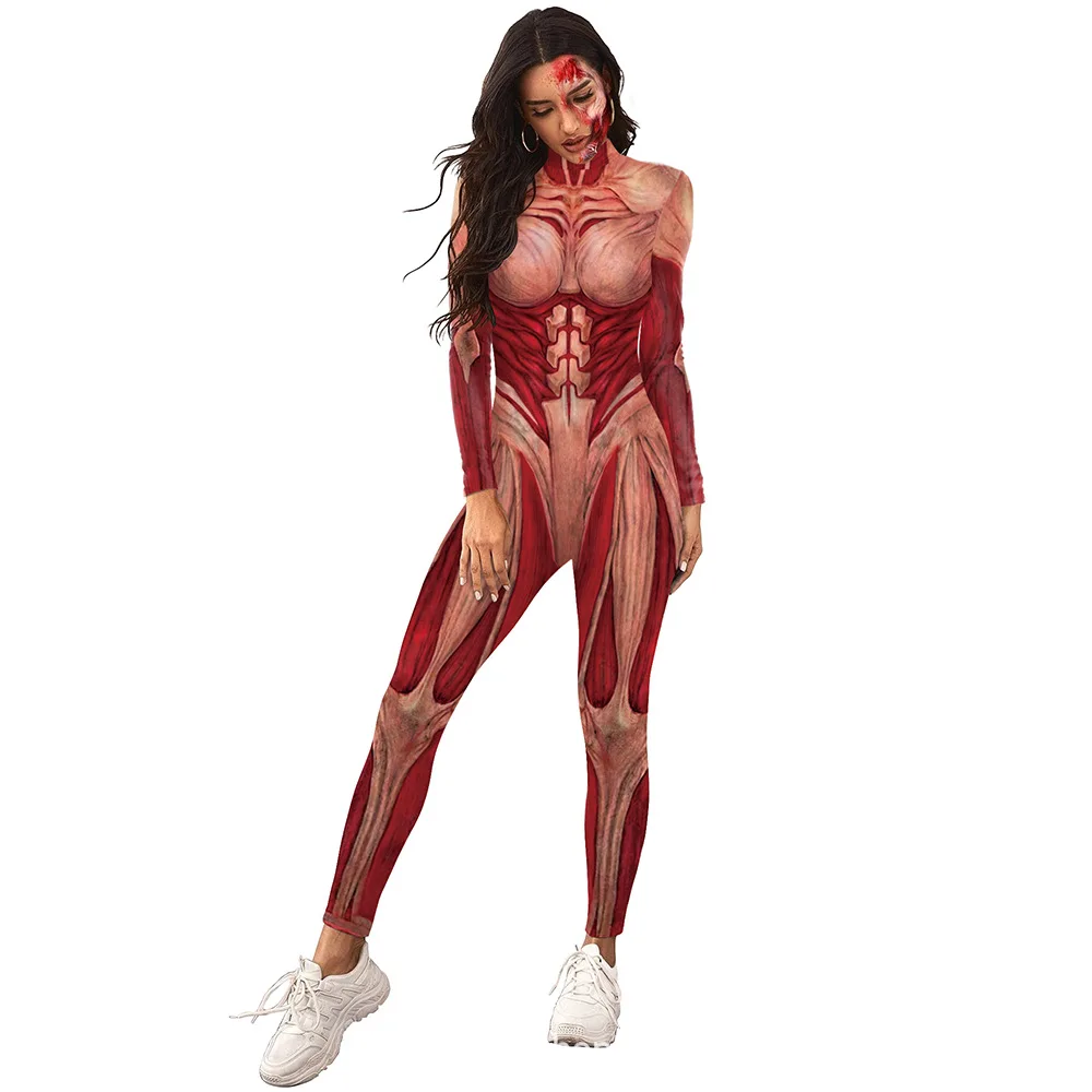 Mulheres novidade moda muscular humano tecido impressão macacão bodysuit halloween cosplay vestir traje sexy apertado zentai agasalho