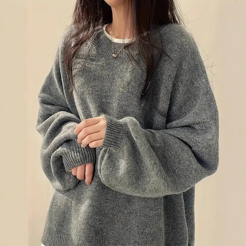 

Women's Drop Shoulder Split Hem Long sleeves Sweater Casual Long Sleeve Round Neck Jumper Women's Knitwear Top for Fall & Winter