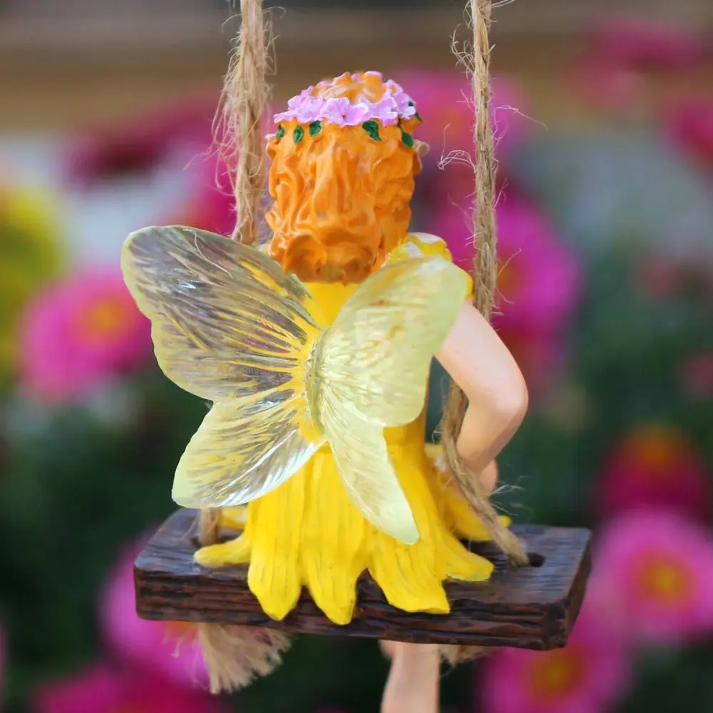 Funny Swing Flower Fairy Pendant Handmade Realistic Fairy Swing Hanging Statue Resin Craft Fairy Tree Hanging Home Decoration