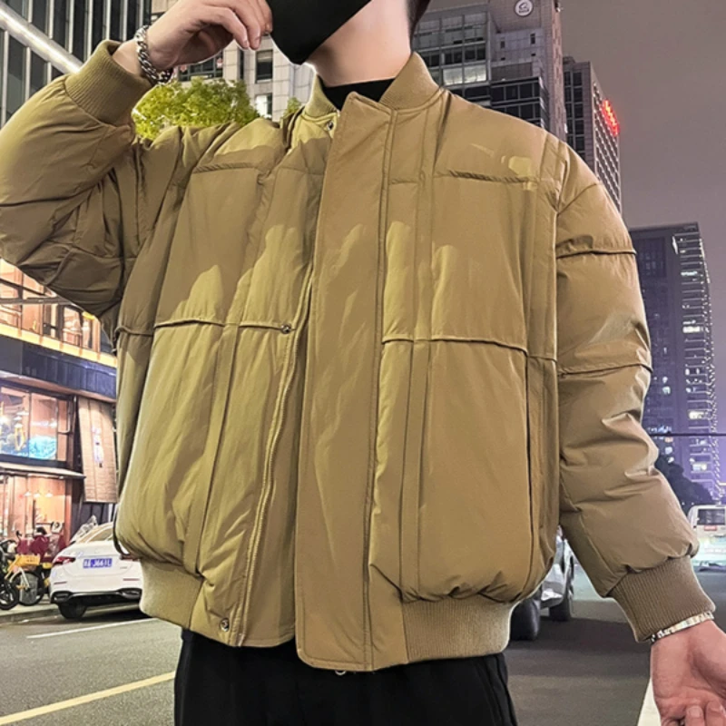 Korean Men's Winter Baseball Jackets Thickened Cotton Puffer Parkas Loose Casual Hiphop Overcoat Streetwear Jacket Men Clothing