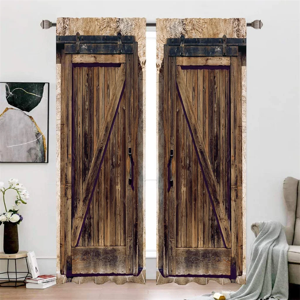 

60's Vintage Pastoral Wind Wood Door Sunshade Curtains Simple Style Living Room Bedroom Home Decoration Curtain 2 Panel