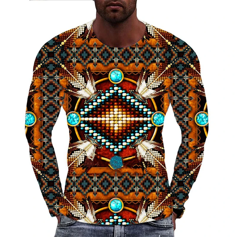 Vintage Indian Style 3D Print T-Shirts Men Woman Long Sleeve T Shirt Streetwear Harajuku Y2K Pullovers Tees Top Kids Clothing - view 2